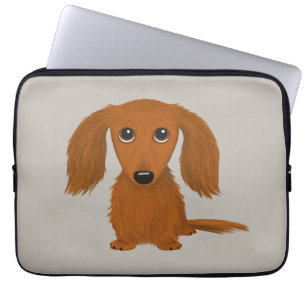 Long Haired Red Dachshund   Cute Doxie Cartoon Dog Laptop Sleeve