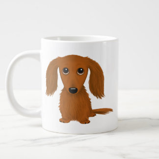 Long Haired Red Dachshund | Cute Doxie Cartoon Dog Large Coffee Mug