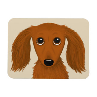 Long Haired Red Dachshund | Cute Doxie Cartoon Dog Magnet