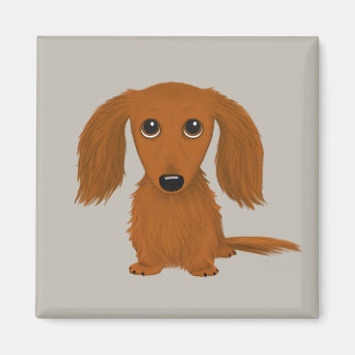 Long Haired Red Dachshund | Cute Doxie Cartoon Dog Magnet
