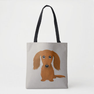 Long Haired Red Dachshund | Cute Doxie Cartoon Dog Tote Bag