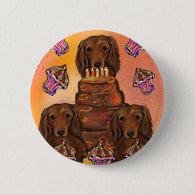Long Haired Red Dachshunds 6 Cm Round Badge (Front)