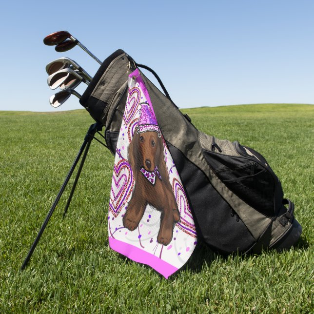 LONG HAIRED RED DOXIE          GOLF TOWEL (Green)