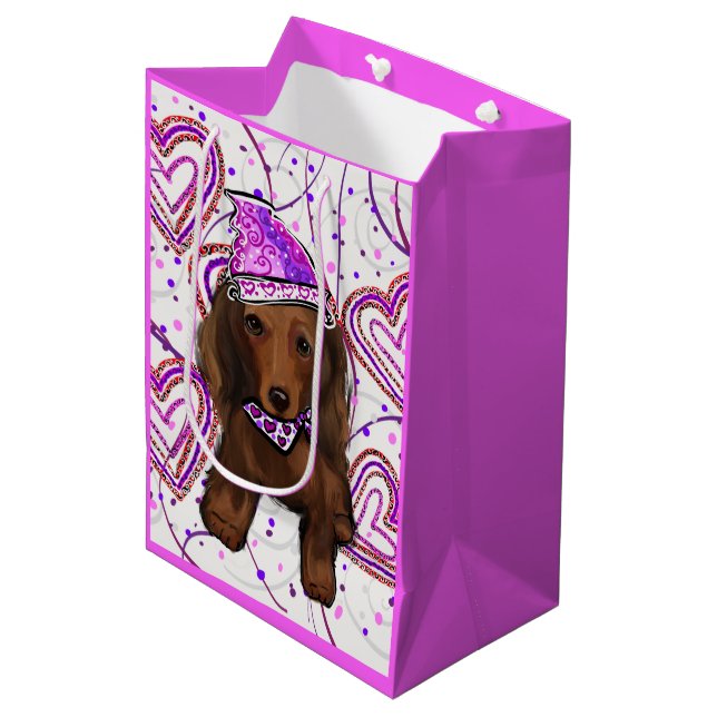 LONG HAIRED RED DOXIE            MEDIUM GIFT BAG (Front Angled)