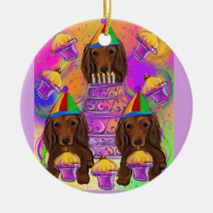 Long Haired Red Doxies Ceramic Tree Decoration