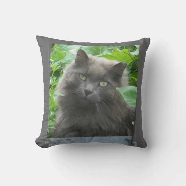 Long Haired Russian Blue Cat Cushion (Front)