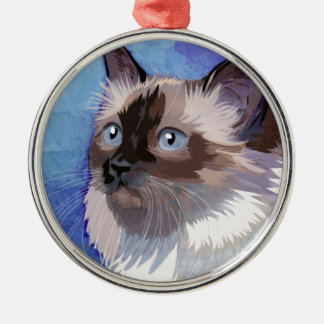 Long-haired Siamese Himalayan Cat Metal Tree Decoration