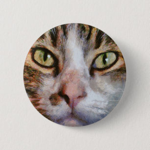 Long Haired Tabby Cat Close Up Portrait 6 Cm Round Badge