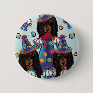 Long HairedBlack Dachshunds 6 Cm Round Badge