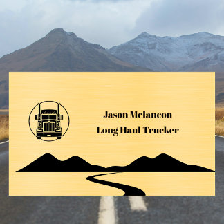 Long Haul Trucker Gold Truck Road n Mountains Art Business Card