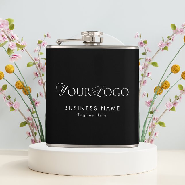 Long Horizontal Custom Business Company Logo Black Hip Flask (Creator Uploaded)