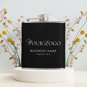 Long Horizontal Custom Business Company Logo Black Hip Flask
