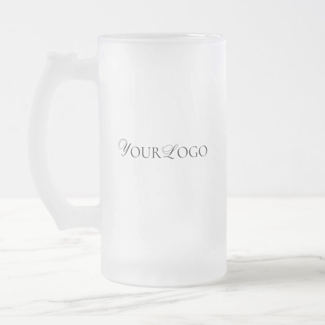 Long Horizontal Custom Logo Text Business Company Frosted Glass Beer Mug (Left)