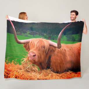 Long Horned Cow Fleece Blanket
