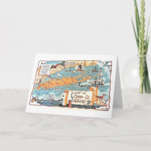 Long Island Illustrated Map Note Card