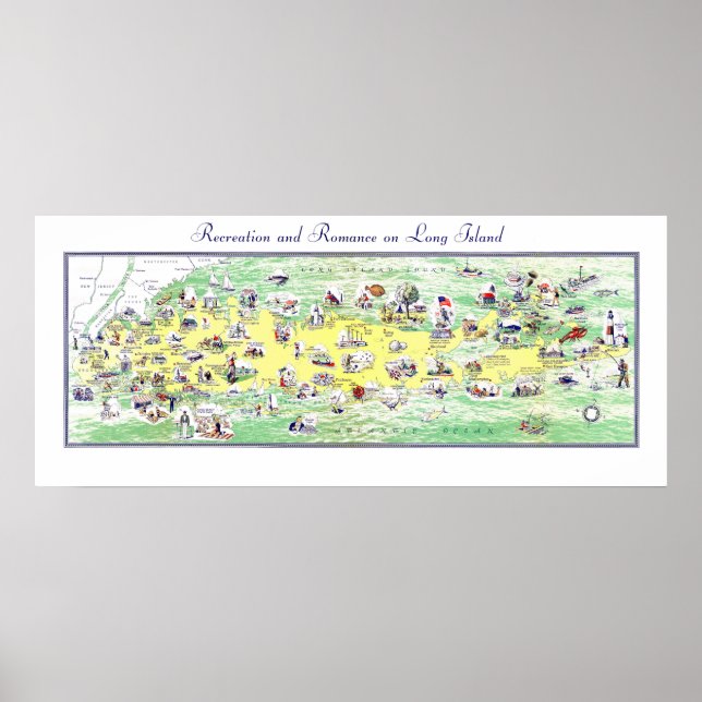 Long Island Map: Miles of Recreation and Romance Poster (Front)