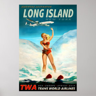 Long Island New York TWA Trans World Airlines Poster