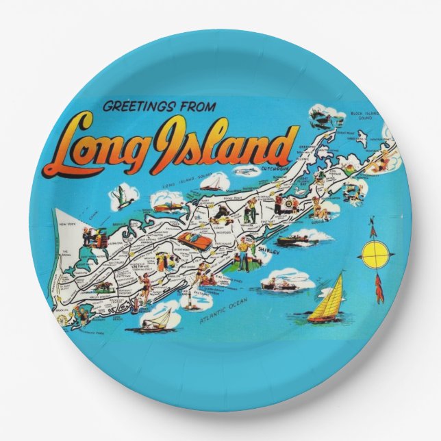  Long Island, NY Greeting Paper Plate (Front)