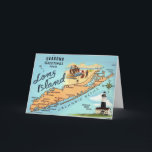 Long Island NY   Holiday Card<br><div class="desc">Colourfully illustrated,  vintage map of Long Island,  New York.  It's an old postcard repurposed for the holidays!</div>