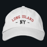 LONG ISLAND NY Preppy Red Black on White Embroidered Hat<br><div class="desc">Preppy LONG ISLAND NY Red and Black embroidered on White cotton hat. Embroidery colours are customisable to other colour choices by selecting the "Edit Design" tool button. Also available is the option to select choice of hat colour on the main item page.</div>