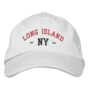 LONG ISLAND NY Preppy Red Black on White Embroidered Hat