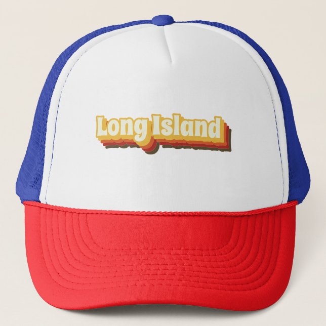 Long Island Retro Vintage Text Trucker Hat (Front)