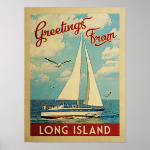 Long Island Sailboat Vintage Travel New York Poster