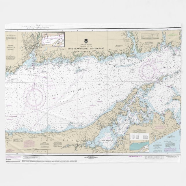 Long Island Sound Eastern Part Nautical Chart Fleece Blanket (Front (Horizontal))