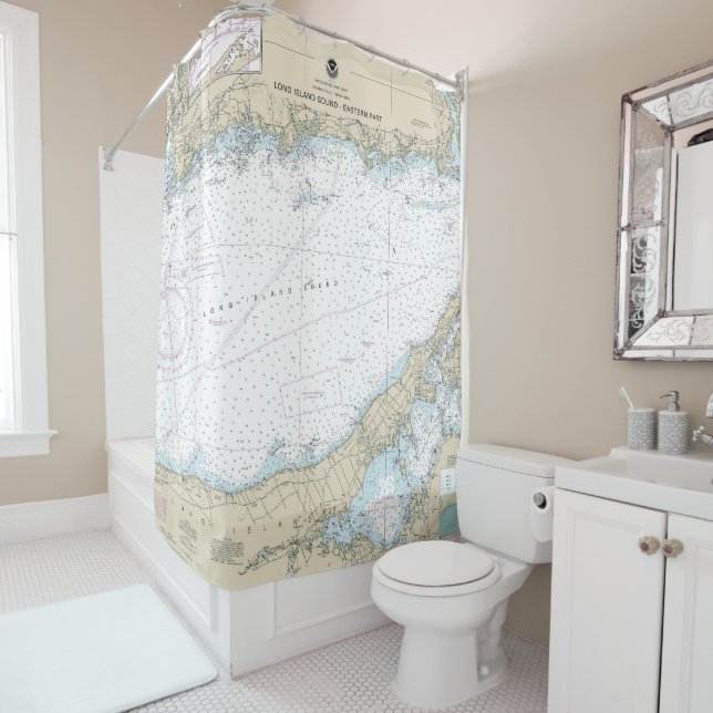 Long Island Sound Eastern Part Nautical Chart Shower Curtain (In Situ)
