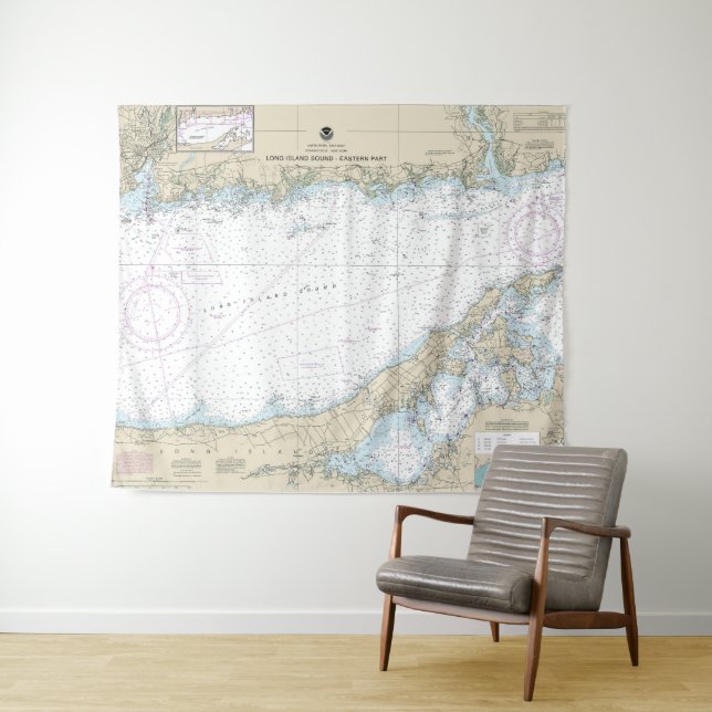 Long Island Sound Eastern Part Nautical Chart Tapestry (In Situ (Horizontal))