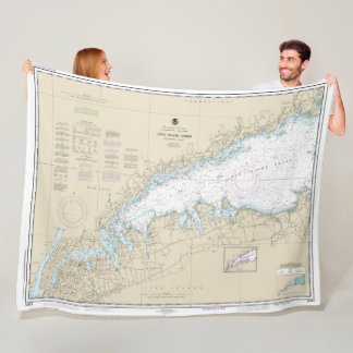 Long Island Sound Western Part Nautical Chart Fleece Blanket
