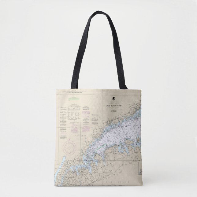 Long Island Sound Western Part Nautical Chart Tote Bag (Front)