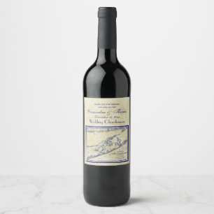 Long Island The Hamptons Map, Distressed BG #3 Wine Label