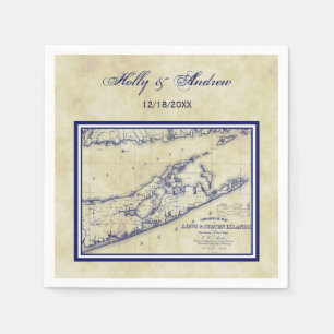 Long Island The Hamptons Map Distressed Wedding Napkin