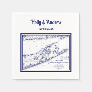 Long Island The Hamptons Map Navy Blue Wedding Napkin