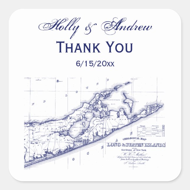 Long Island The Hamptons Map Square Sticker (Front)