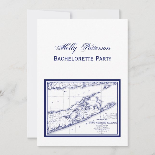 Long Island The Hamptons Map VC Bachelorette Party Invitation (Front)