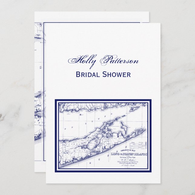 Long Island The Hamptons Map VC Bridal Shower Invitation (Front/Back)