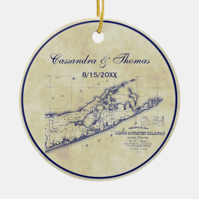 Long Island The Hamptons Map VC Tea Stained Ceramic Tree Decoration (Front)
