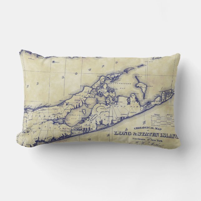 Long Island The Hamptons Map VC Tea Stained Lumbar Cushion (Front)