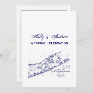 Long Island The Hamptons Map VC Wedding Invitation