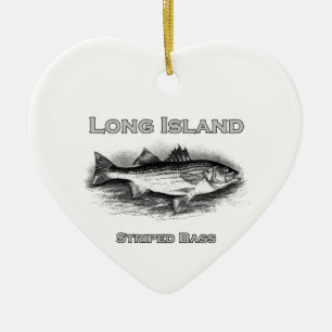 Long Island Vintage Striped Bass Logo Ceramic Tree Decoration