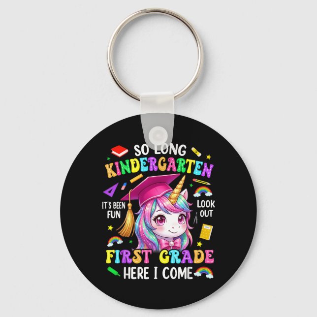 Long Kindergarten Hello First Grade Graduation Key Ring (Front)