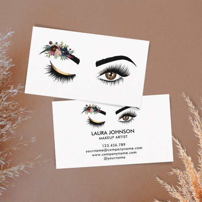 Long Lashes Beautiful Eyes with Watercolor Flowers Business Card (Creator Uploaded)