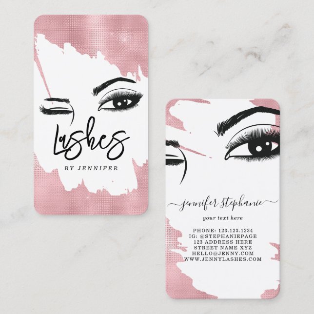 Long Lashes Eyes and Brows Rose Gold Business Card (Front/Back)