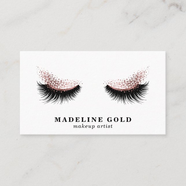 Long Lashes Makeup Artist Beauty Salon Rose Gold Business Card (Front)