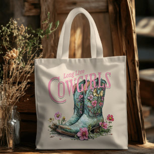Long Live Cowgirls Floral Cowboy Boots  Tote Bag