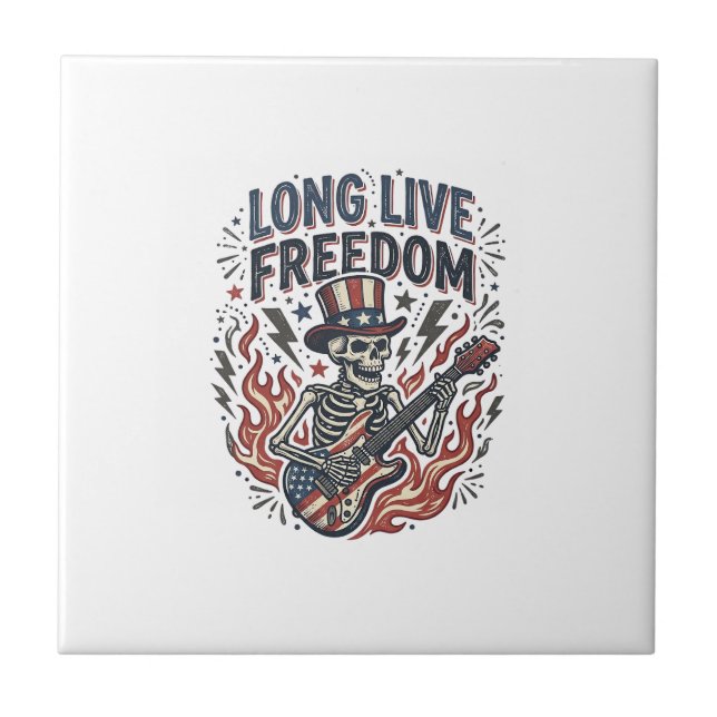 Long Live Freedom Patriotic Skeleton Rocker Shirt_ Tile (Front)