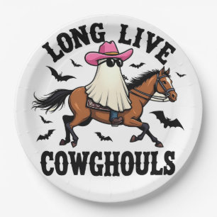 Long Live Ghouls Spooky Halloween Ghost Cowboy Paper Plate