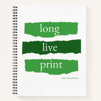 long live print spiral notebook in green